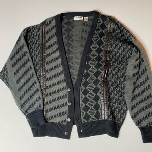 Vintage Black and Gray Leather Knit Slouch Sweater